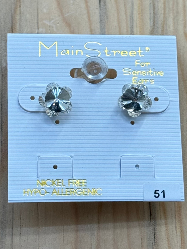 Main Street Earrings #51 Clear Flower Studs – Denims Diamonds