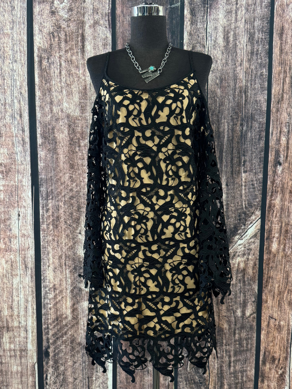 chinese dress ladies Cold Shoulder Black Lace Detail with Butter Scotch Shell Dress