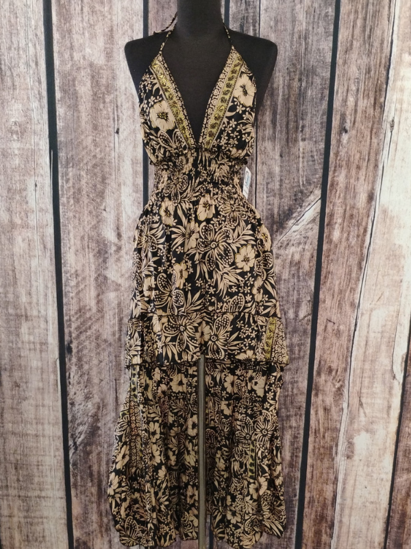 Black & Brown V Neck Halter Dress High Low Black & Brown V Neck Halter Dress High Low