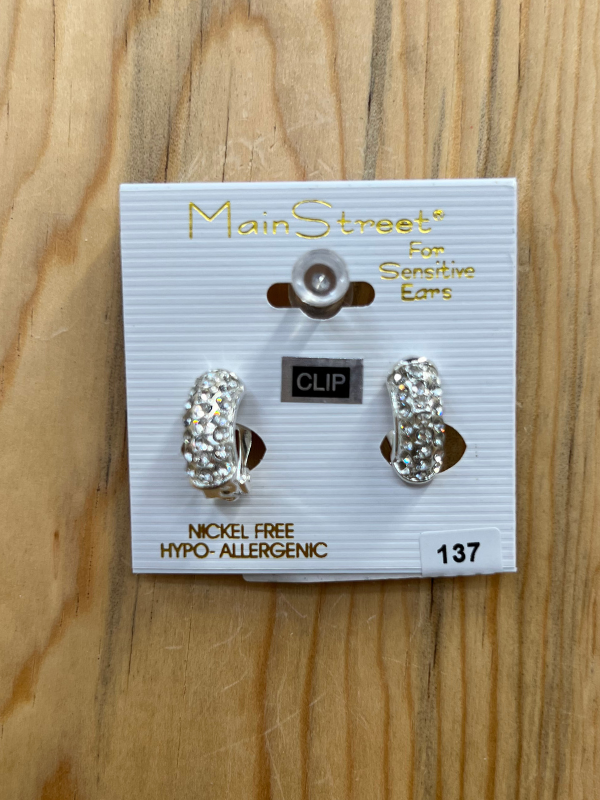 Main Street Earrings #137 Silver Crystal Hoop CLIP STYLE – Denims