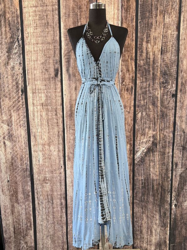 Blue Boho Halter Dress