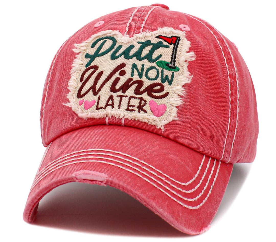 Putt Now Wine Later Washed Vintage Baseball Cap Black