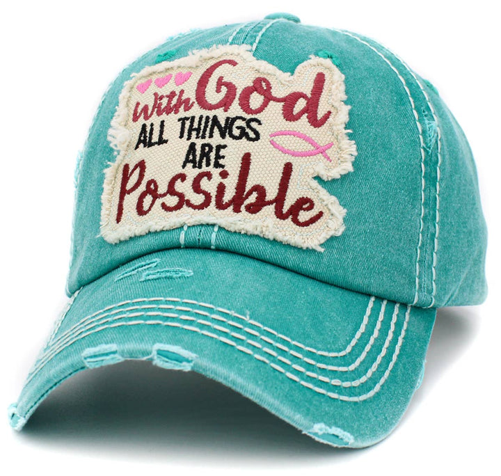 With God All Things Are Possible Vintage Baseball Cap Wine Red