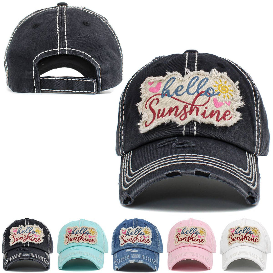 Hello Sunshine Washed Vintage Baseball Cap White