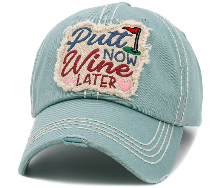 Putt Now Wine Later Washed Vintage Baseball Cap Black