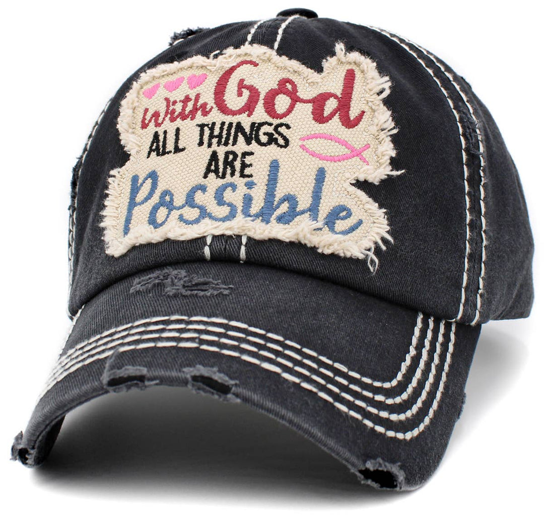 With God All Things Are Possible Vintage Baseball Cap Wine Red