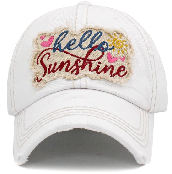 Hello Sunshine Washed Vintage Baseball Cap White
