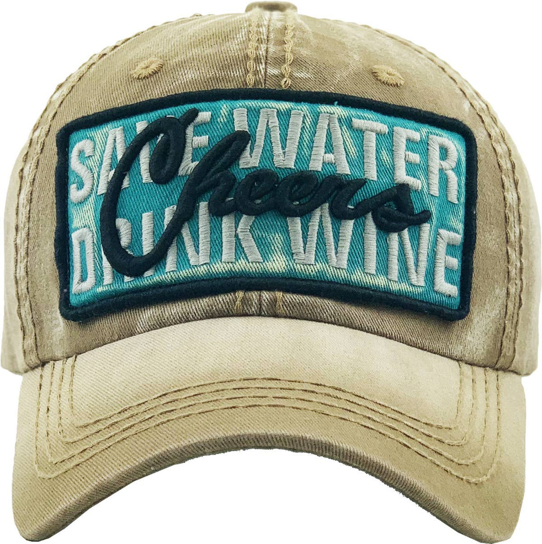 Save Water Drink Wine Vintage Ballcap One Size Adjustable Black