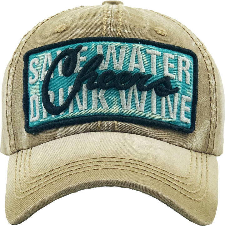 Save Water Drink Wine Vintage Ballcap One Size Adjustable Black
