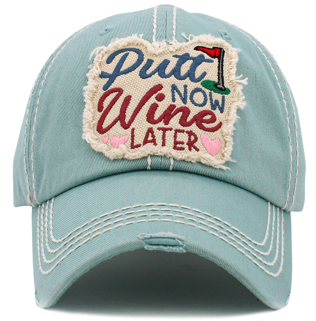 Putt Now Wine Later Washed Vintage Baseball Cap Black