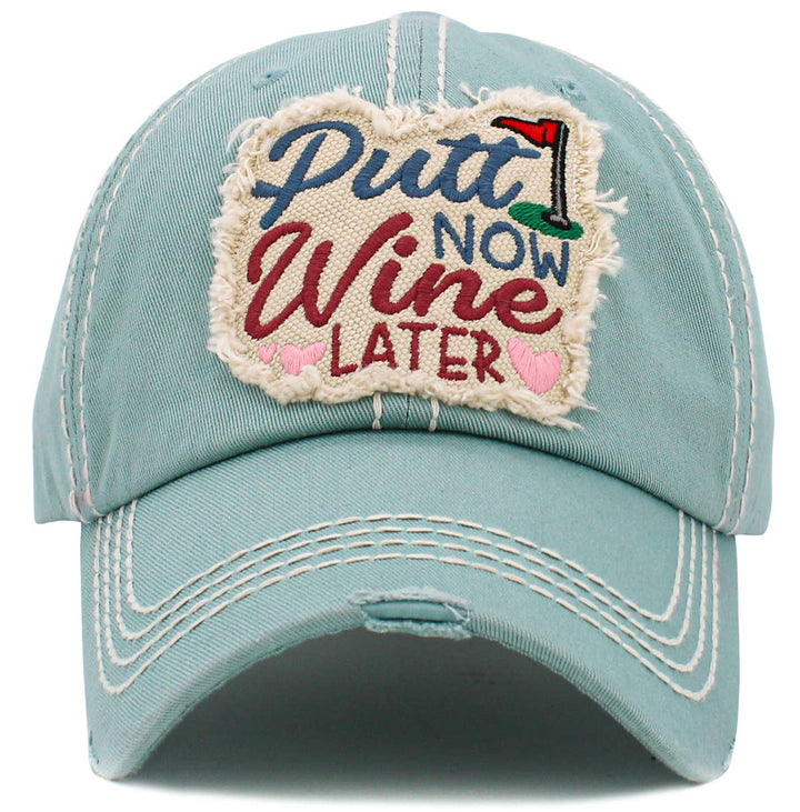 Putt Now Wine Later Washed Vintage Baseball Cap Black