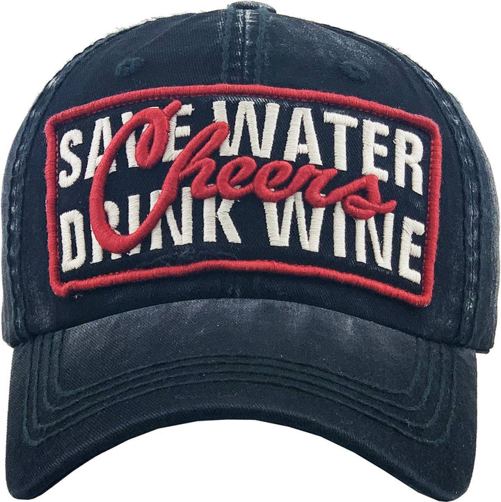 Save Water Drink Wine Vintage Ballcap One Size Adjustable Black