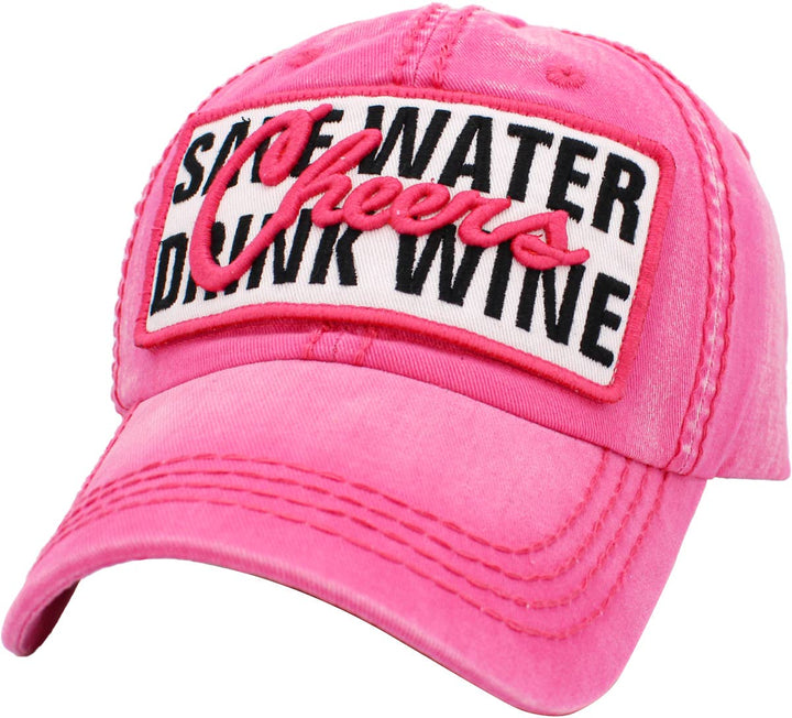 Save Water Drink Wine Vintage Ballcap One Size Adjustable Black