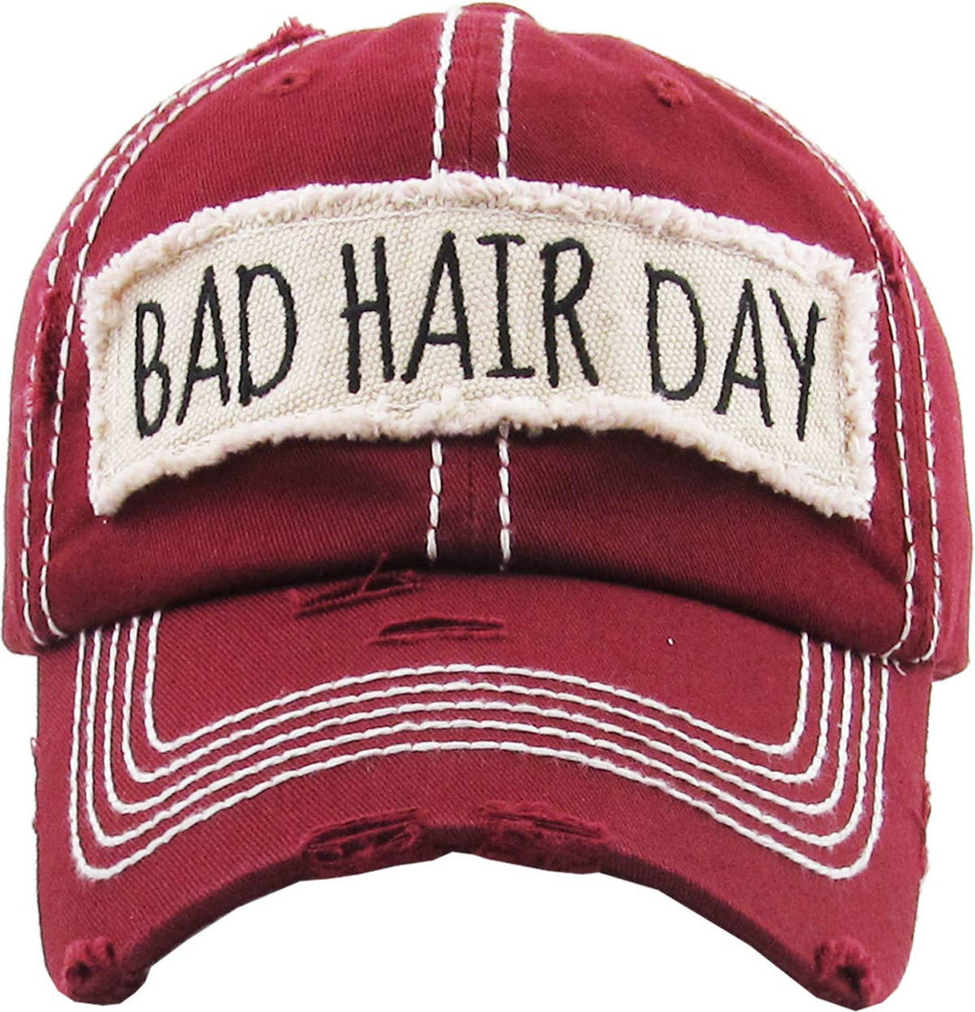 Bad Hair Day Washed Vintage Ball Cap Wine Red