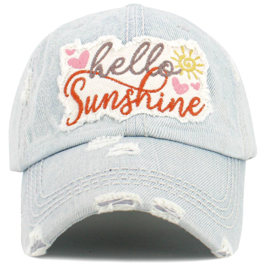 Hello Sunshine Washed Vintage Baseball Cap White