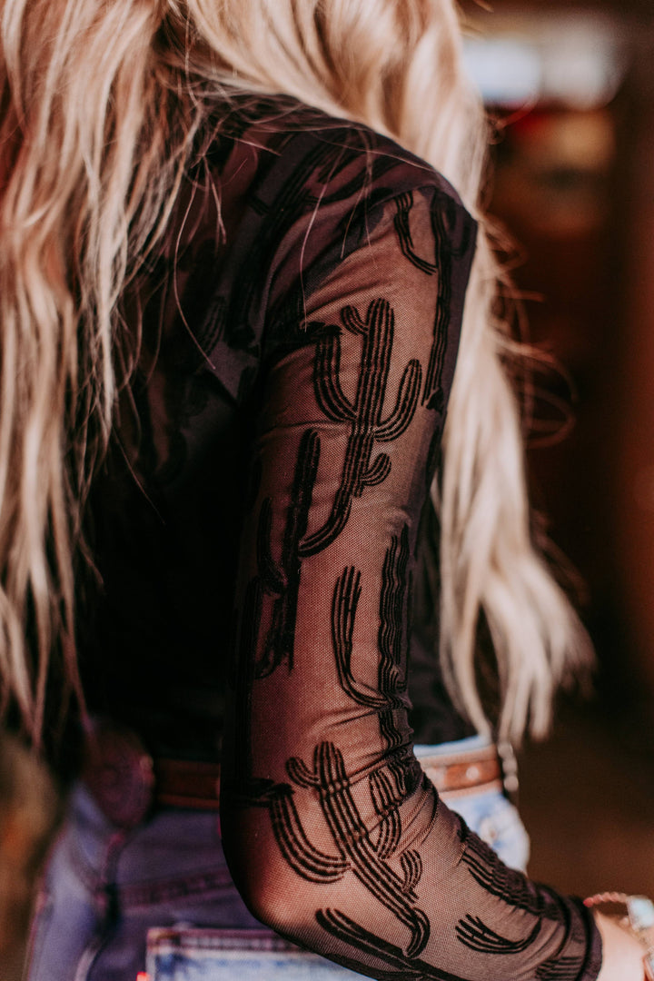 Merigold Kiss All About Cactus 3D Print Mesh Top Black