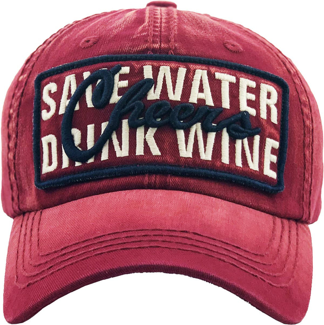 Save Water Drink Wine Vintage Ballcap One Size Adjustable Black