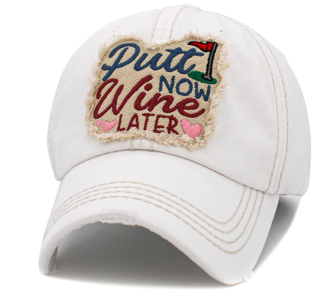 Putt Now Wine Later Washed Vintage Baseball Cap Black