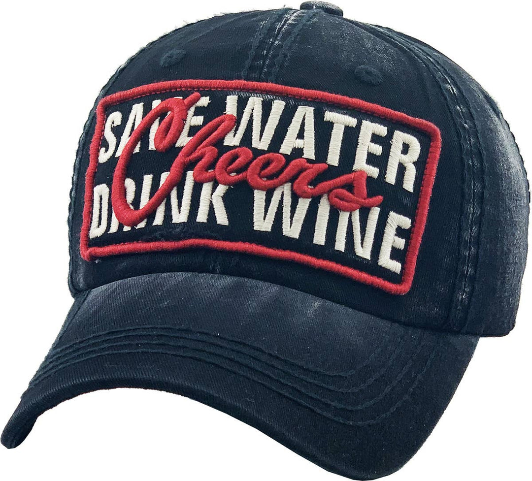 Save Water Drink Wine Vintage Ballcap One Size Adjustable Black