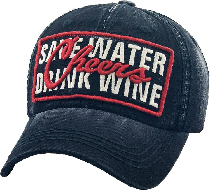 Save Water Drink Wine Vintage Ballcap One Size Adjustable Black