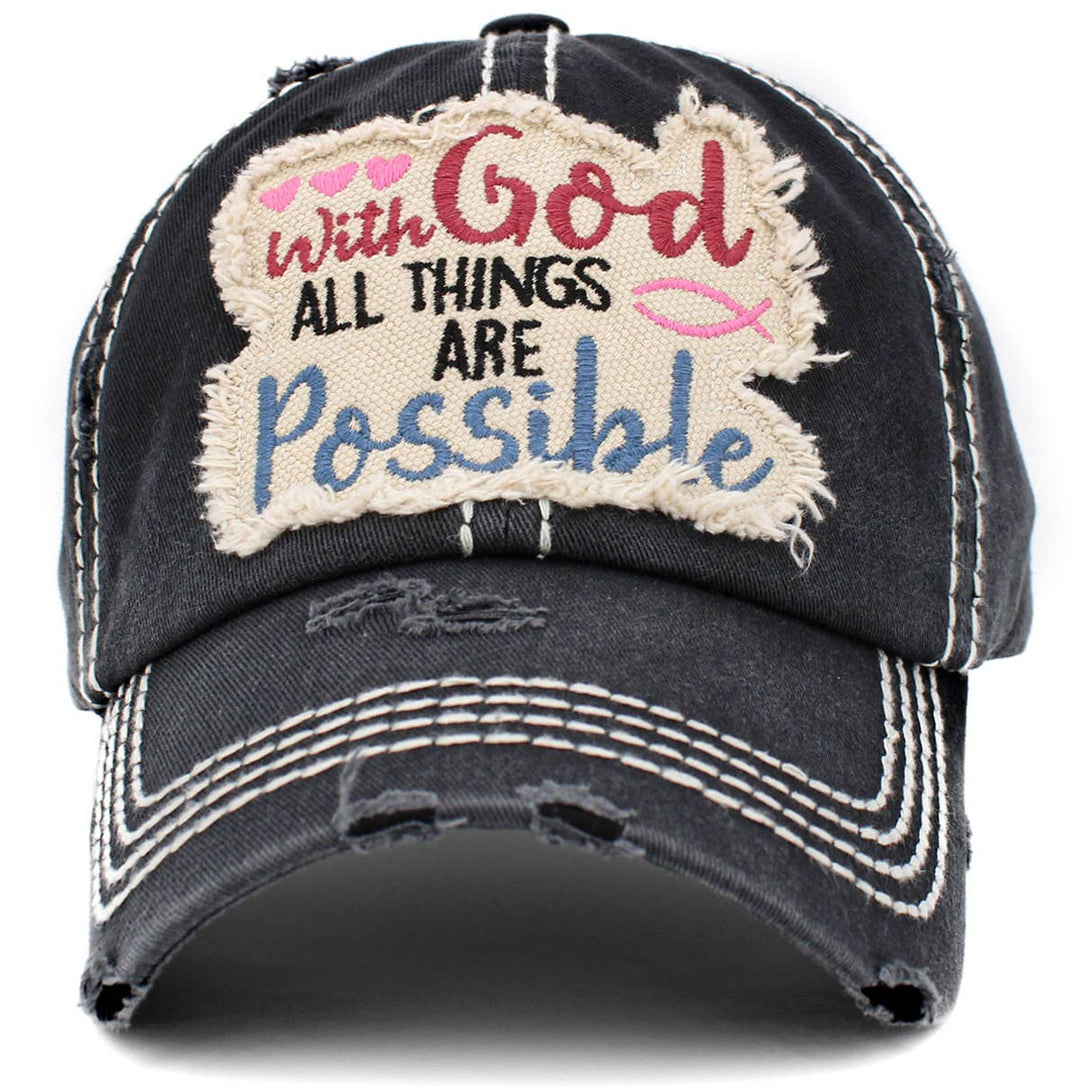 With God All Things Are Possible Vintage Baseball Cap Wine Red