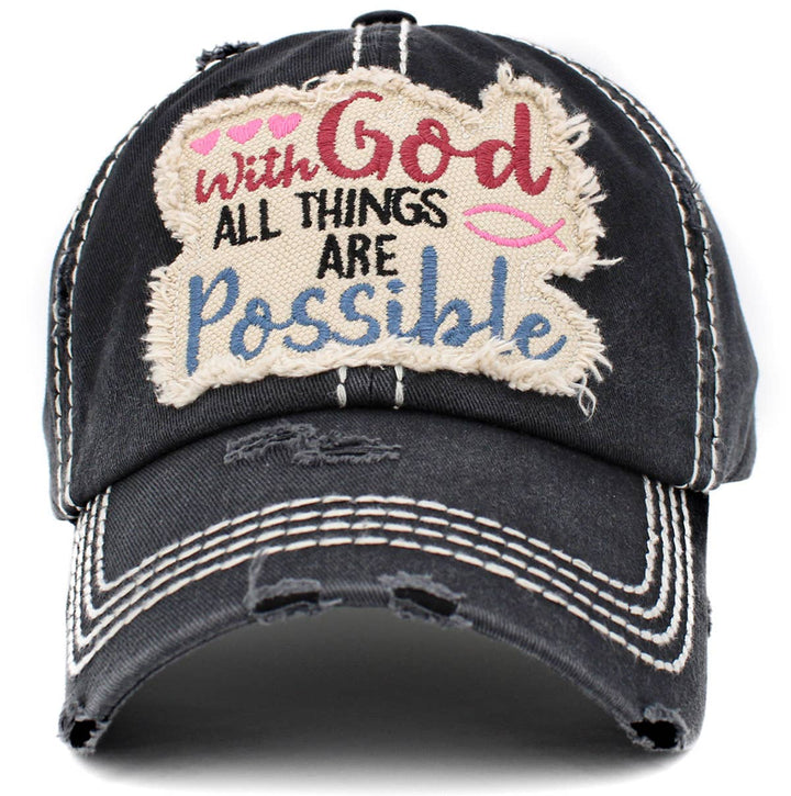 With God All Things Are Possible Vintage Baseball Cap Wine Red
