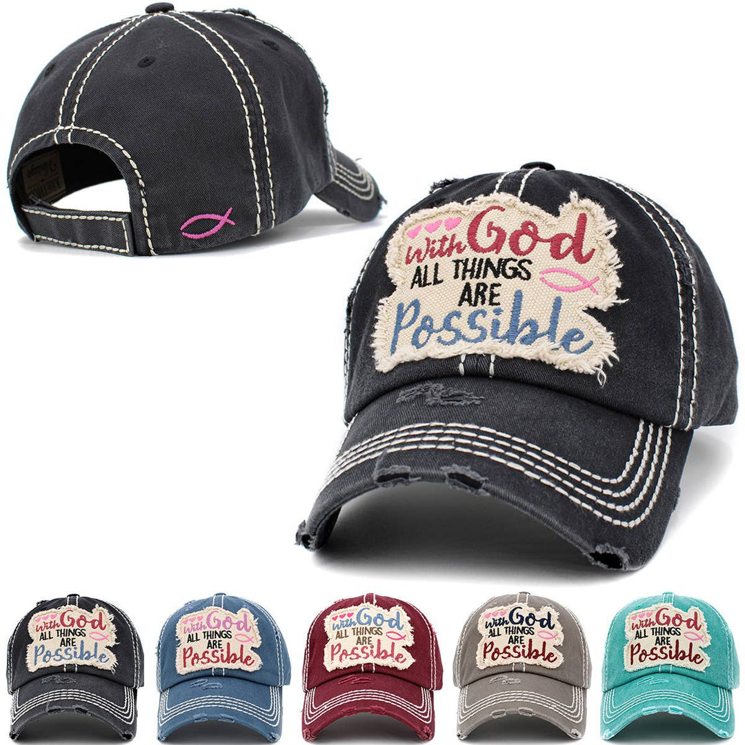 With God All Things Are Possible Vintage Baseball Cap Wine Red