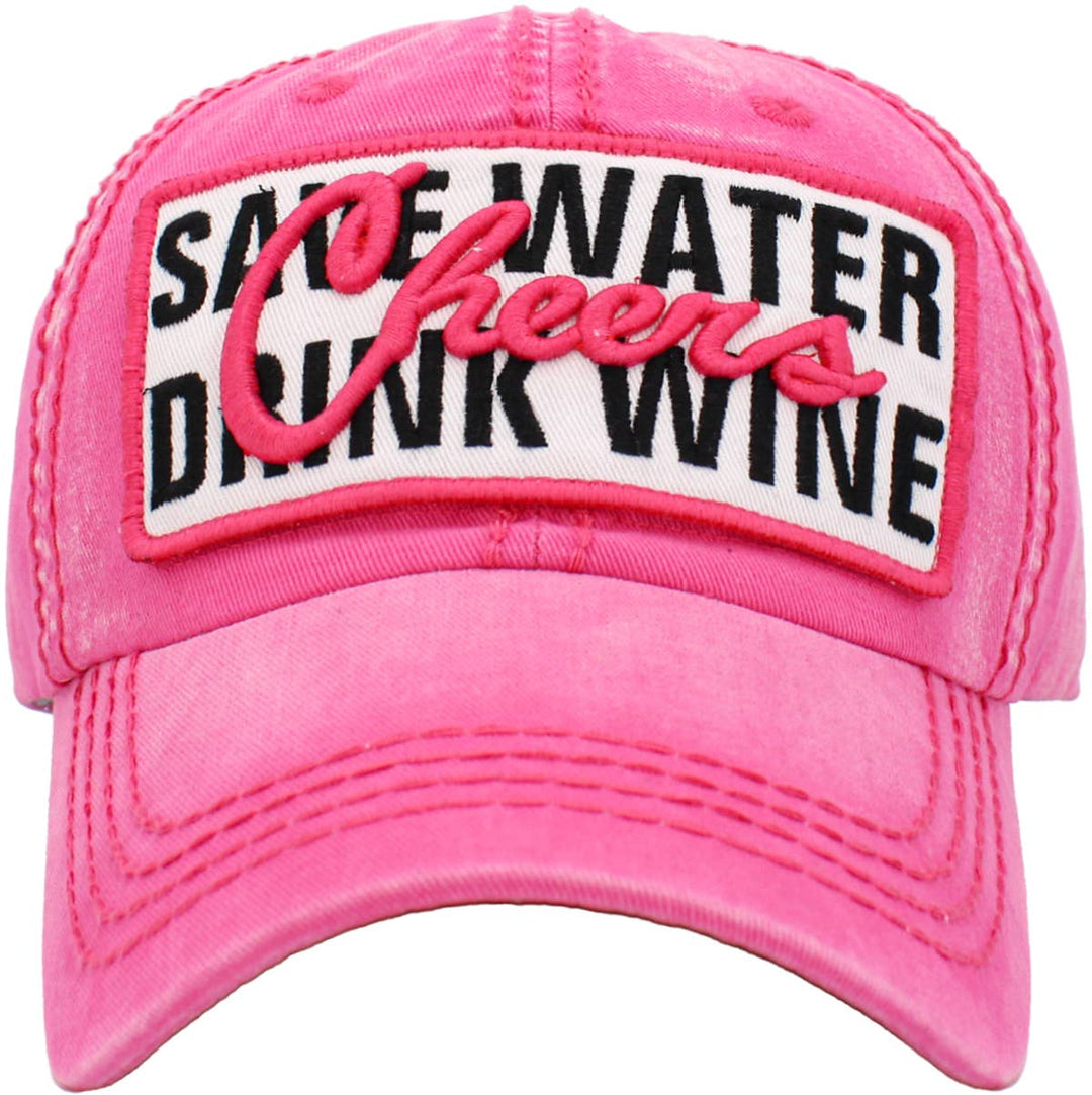 Save Water Drink Wine Vintage Ballcap One Size Adjustable Black