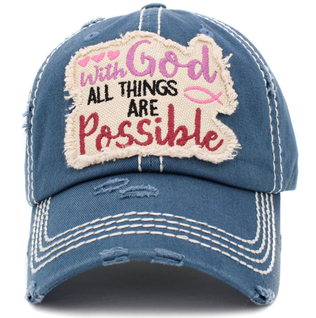 With God All Things Are Possible Vintage Baseball Cap Wine Red