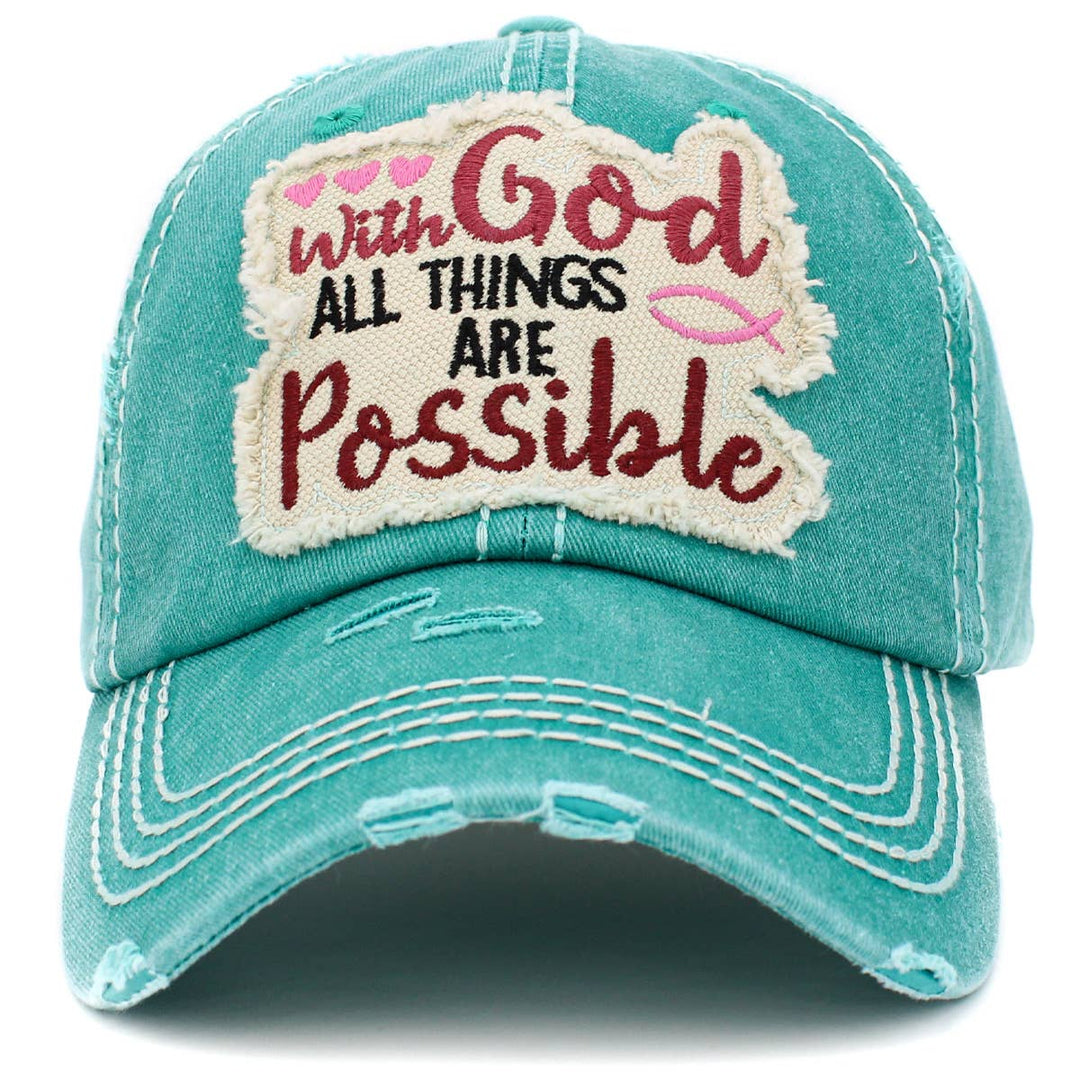 With God All Things Are Possible Vintage Baseball Cap Wine Red