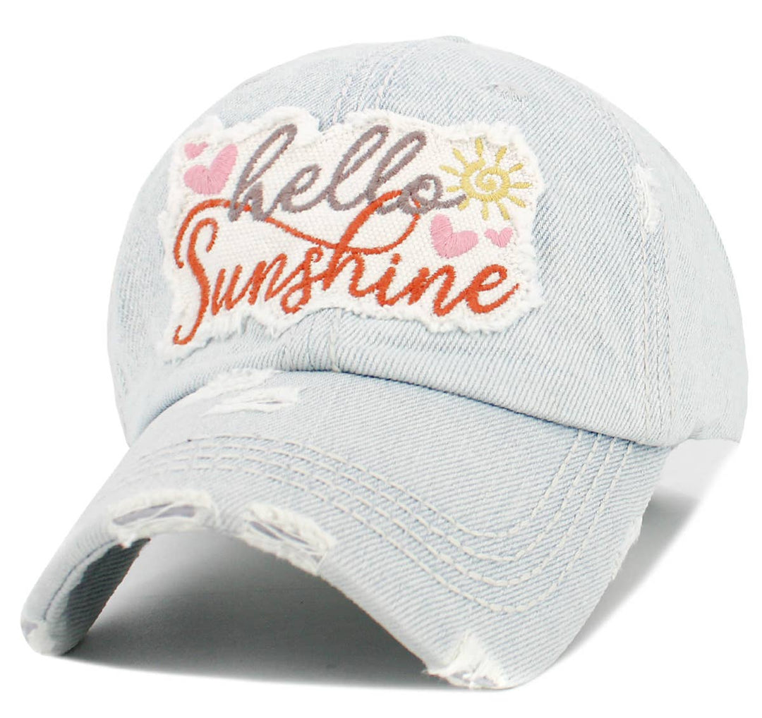 Hello Sunshine Washed Vintage Baseball Cap White