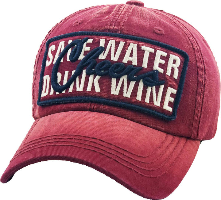 Save Water Drink Wine Vintage Ballcap One Size Adjustable Black