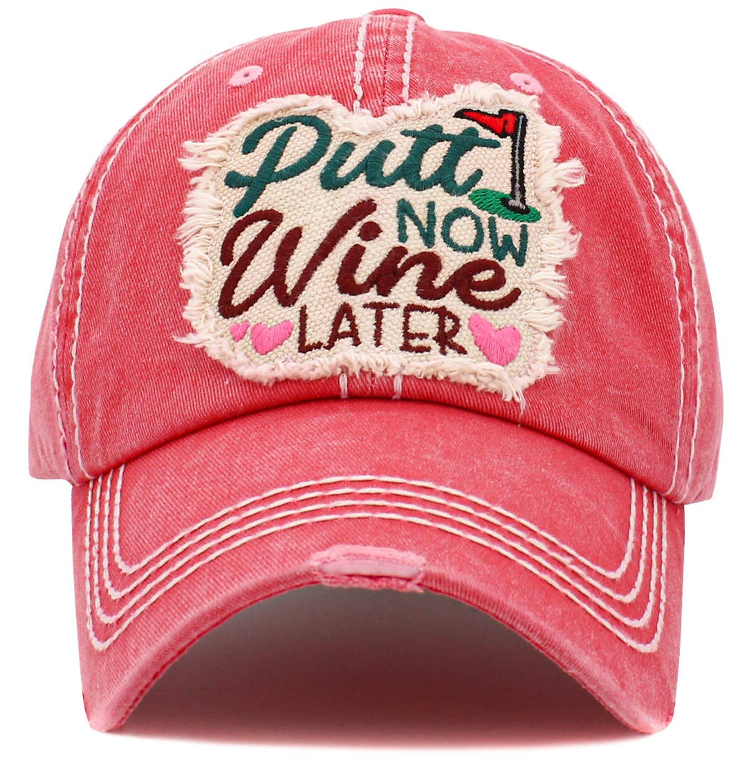 Putt Now Wine Later Washed Vintage Baseball Cap Black