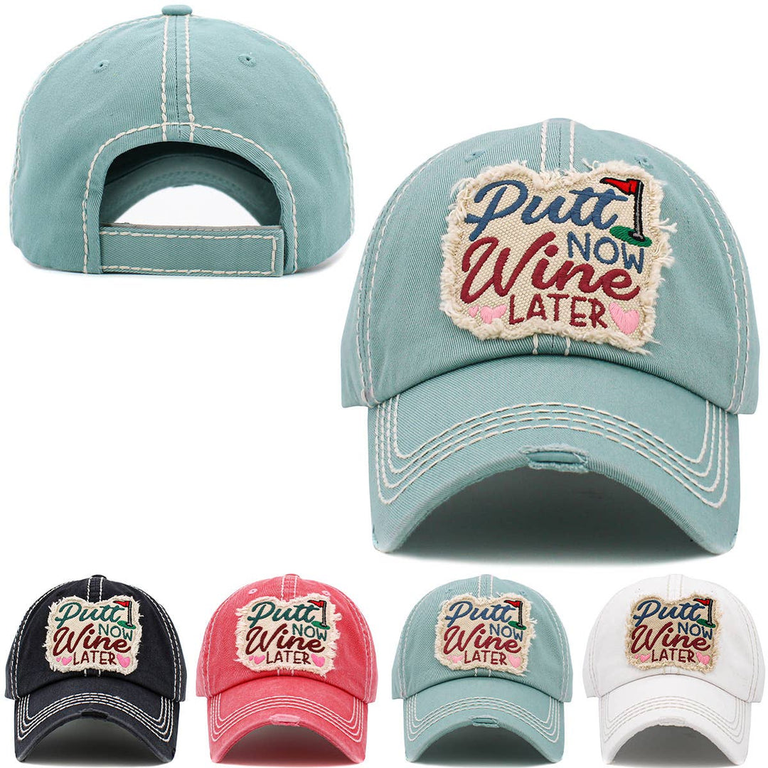 Putt Now Wine Later Washed Vintage Baseball Cap Black