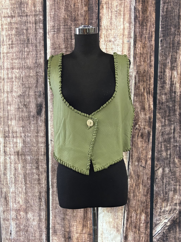 Olive Green Elk Skin Vest by Diane Grambo Leather Works