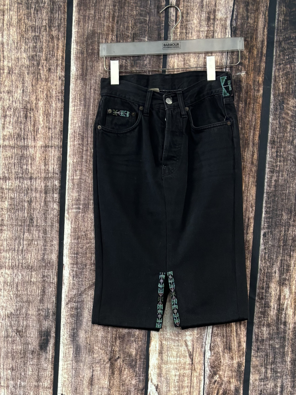 Black Skirt With Leather Whipstitching and Beading by Diane Grambo Leather Works