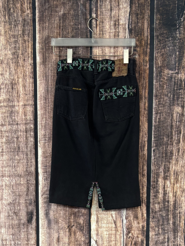 Black Skirt With Leather Whipstitching and Beading by Diane Grambo Leather Works