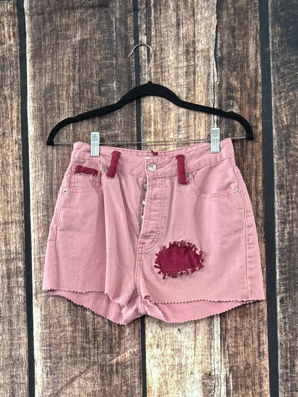Pink Deerskin Shorts With Leather Whipstitching by Diane Grambo Leather Works