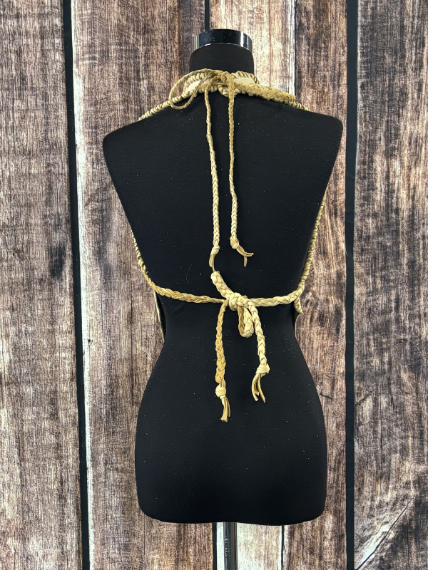 Light Beige Deer Skin Halter with Feathers & Turquoise Vest by Diane Grambo Leather Works