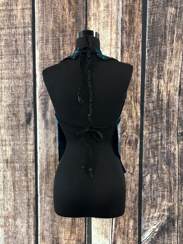Turquoise Suede & Black Stitching Vest by Diane Grambo Leather Works