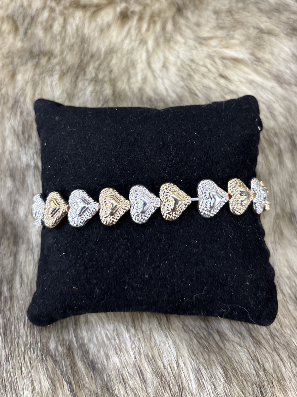 Large Silver & Gold Heart Stretch Bracelet