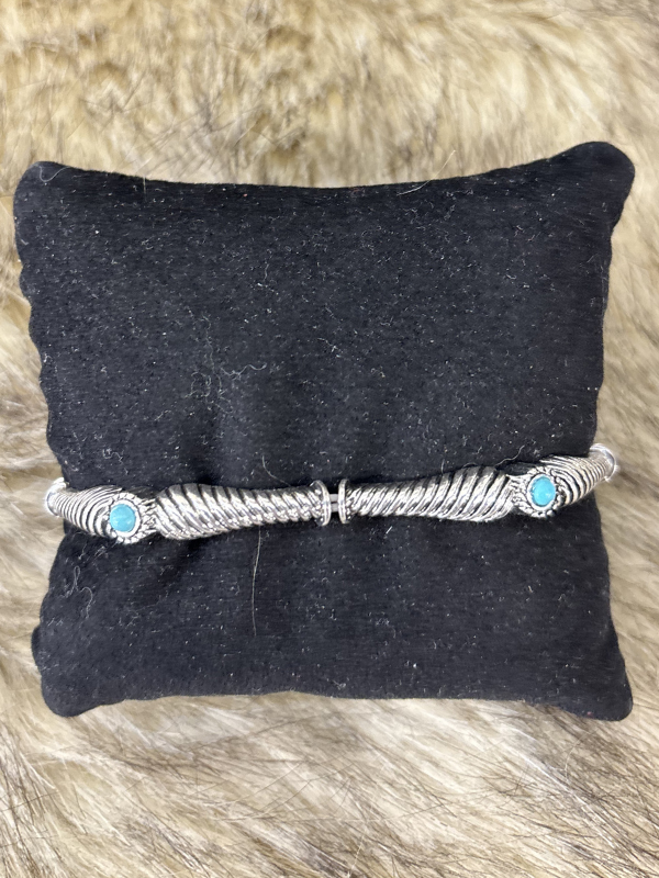 Irregular Silver Shape with Turquoise Stone Stretch Bracelet