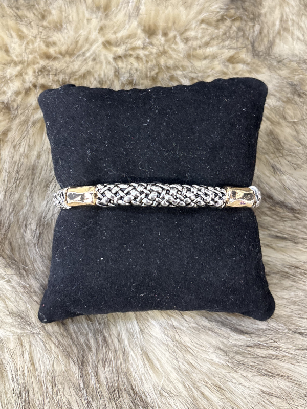 Woven Silver & Gold Accent Stretch Bracelet