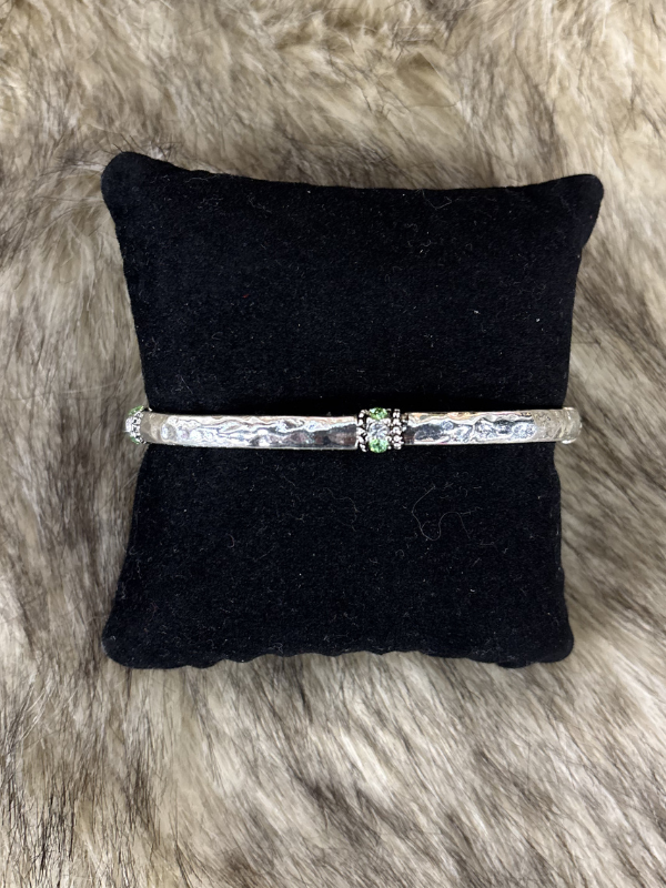 Silver With Green Stones Stretch Bracelet