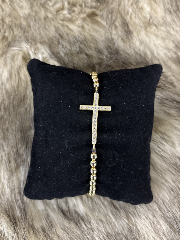 Gold Cross with Stones Stretch Bracelet