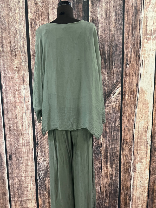 Green Shirt / Pant Suit by Made In Italy