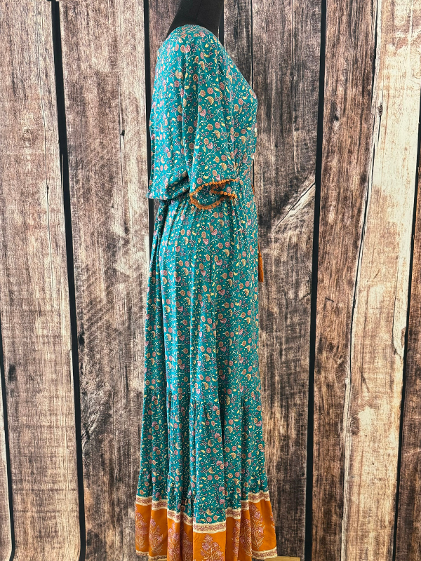 Floral Printed Green / Rust Dress by Anna - Kaci California