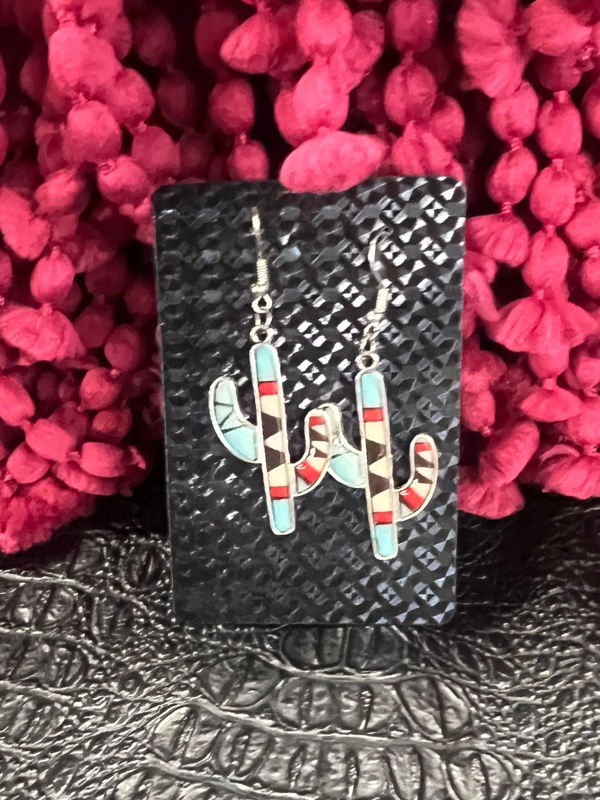 Red, Blue, White Cactus Earrings