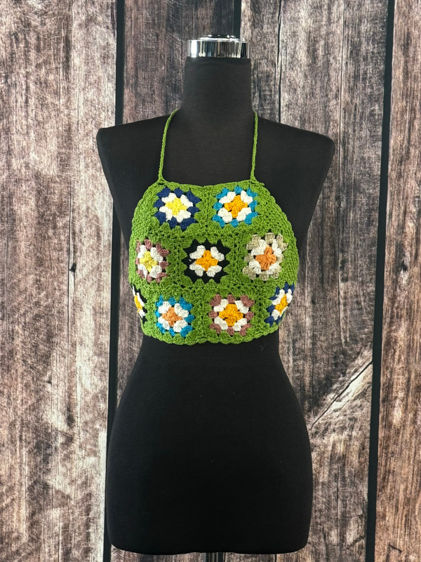 Lime Green Flowers Crochet Top