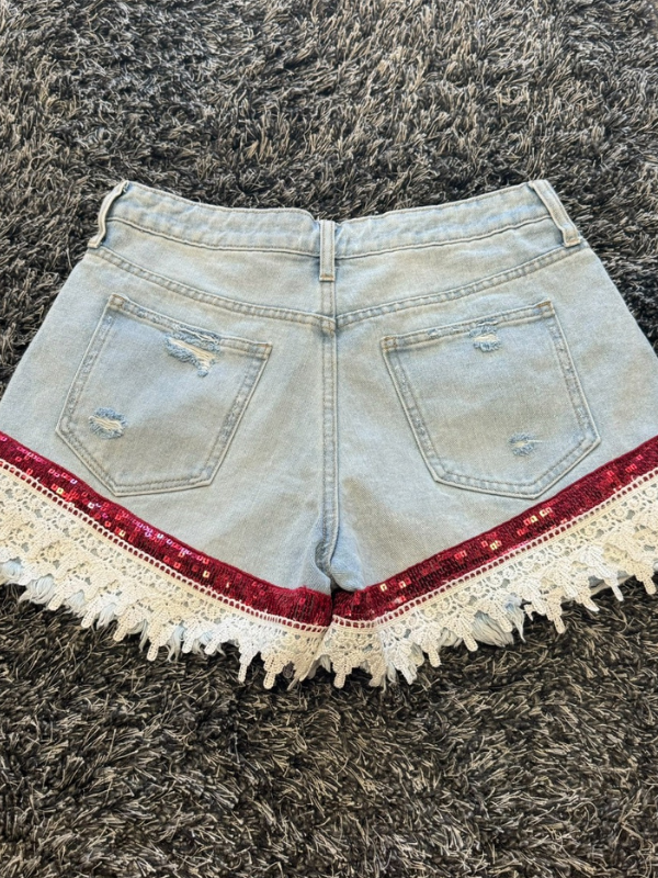 White Lace & Pink Sparkle Shorts By Rodeo Ready